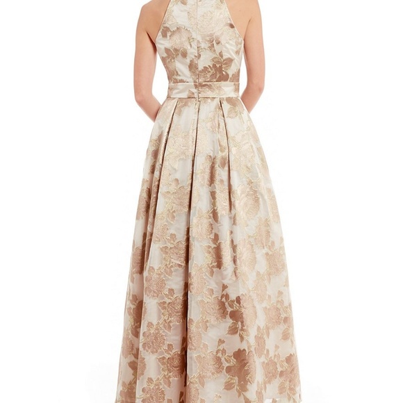 Eliza J Beaded Halter Neck Floral Blush Ball Gown - Picture 2 of 3